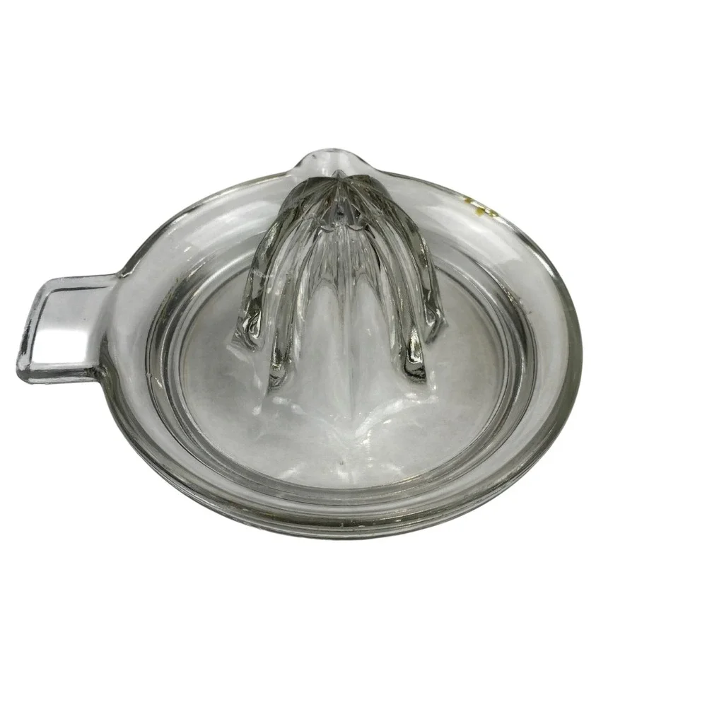 Vintage Clear Glass Citrus Juicer Reamer Hand Press Pour Spout Tab Handle
